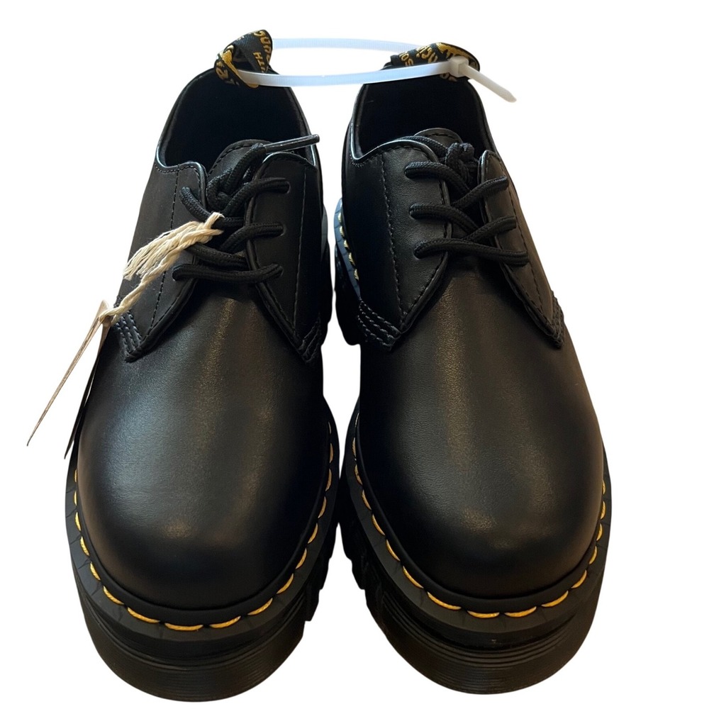 Dr. Martens Audrick 3-Eye Nappa Lux Leather Platform Shoes Black Womens 7‎